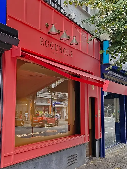 Vitrine d'une boutique de gaufres, EGGENOLS, réputé à Liège.